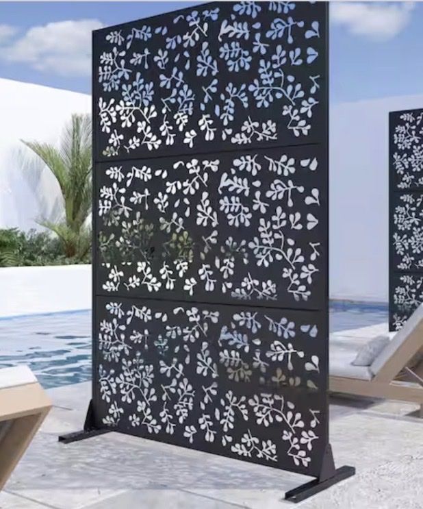 NEW-Privacy Screen Black Rectangle Outdoor Metal Screen Decorative Art Panel