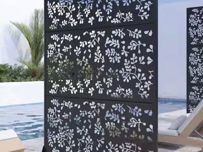 NEW-Privacy Screen Black Rectangle Outdoor Metal Screen Decorative Art Panel