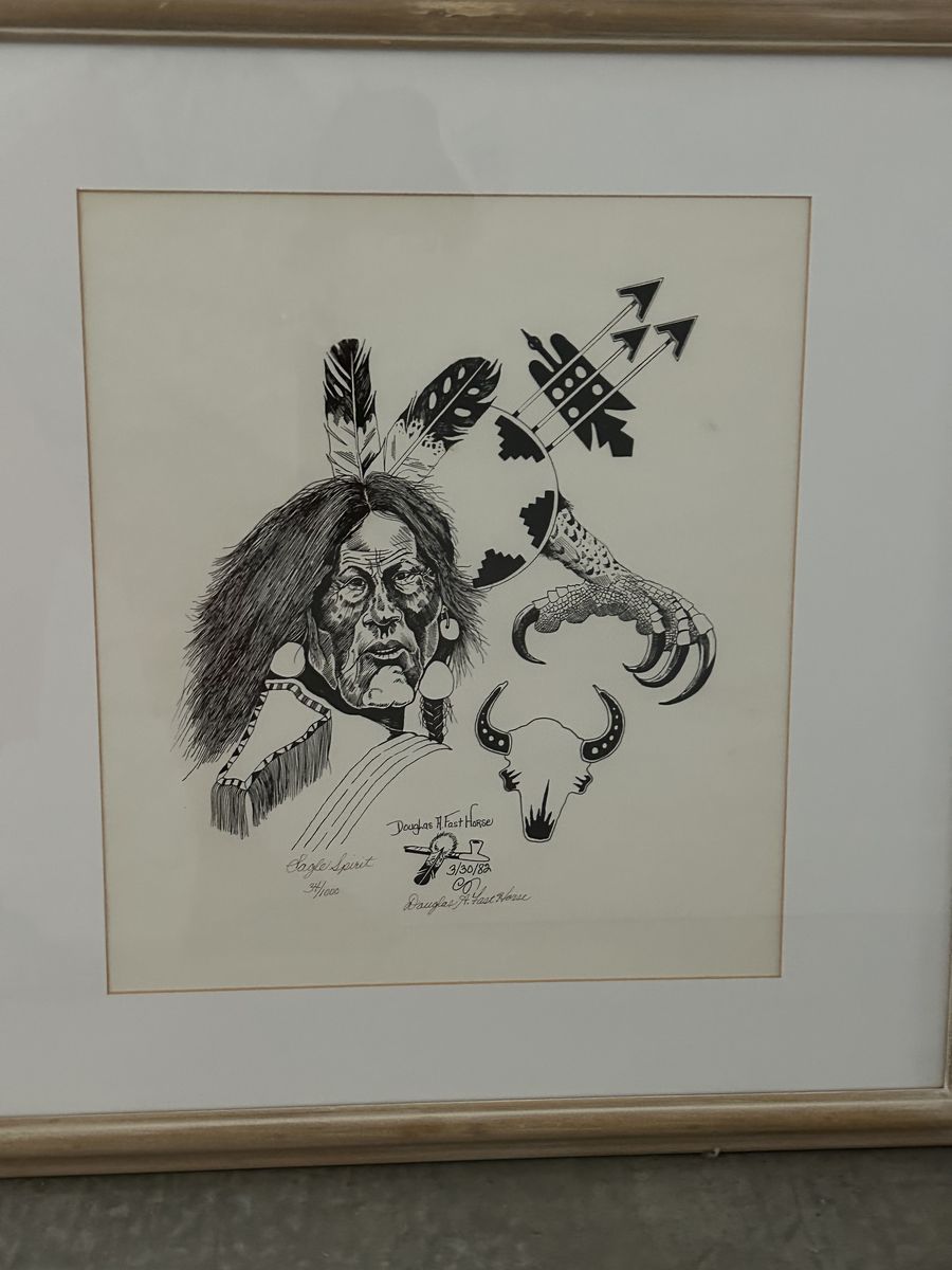 Douglas H. Fast Horse "Eagle Spirit" Native American Ink Drawing Signed & Dated 1982, #94/1000