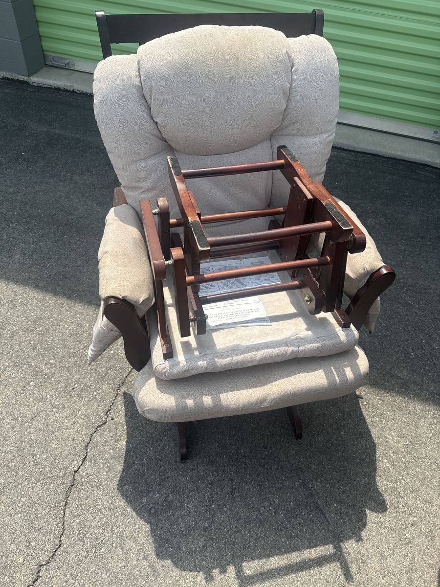 Wooden Glider Rocking Chair with Ottoman and Beige Cushions