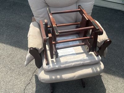 Wooden Glider Rocking Chair with Ottoman and Beige Cushions