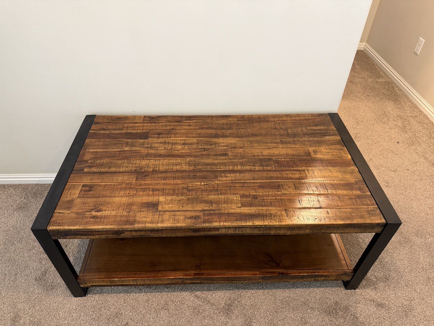 Industrial Wood & Metal Coffee Table 48"x26"x19" - Rustic Modern Two-Tier Design
