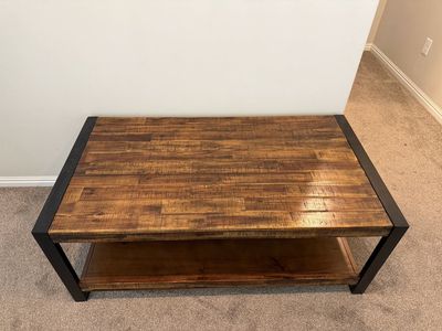Industrial Wood & Metal Coffee Table 48"x26"x19" - Rustic Modern Two-Tier Design