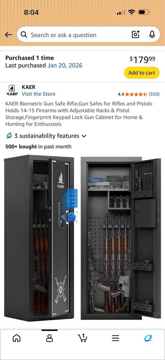 KAER Biometric Gun Safe - Fingerprint & Keypad Lock Cabinet for Rifles