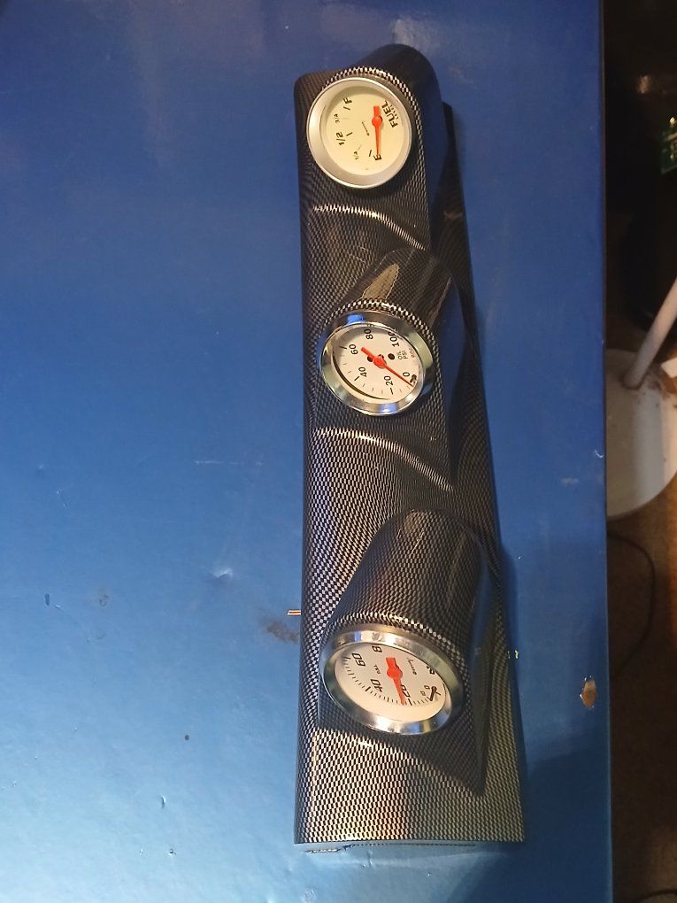 Custom Triple Gauge Pod with Oil Pressure, Water Temp, and Voltage Gauges - Carbon Fiber Look