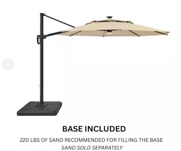 Hampton Bay 11 ft. Aluminum Cantilever Solar LED Offset Patio Umbrella in Putty Beige