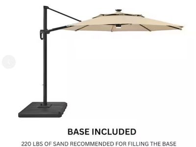 Hampton Bay 11 ft. Aluminum Cantilever Solar LED Offset Patio Umbrella in Putty Beige