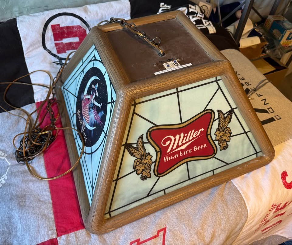 Vintage Miller High Life Stained Glass Style Hanging Light Fixture