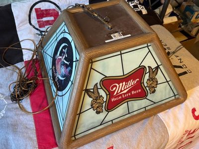Vintage Miller High Life Stained Glass Style Hanging Light Fixture