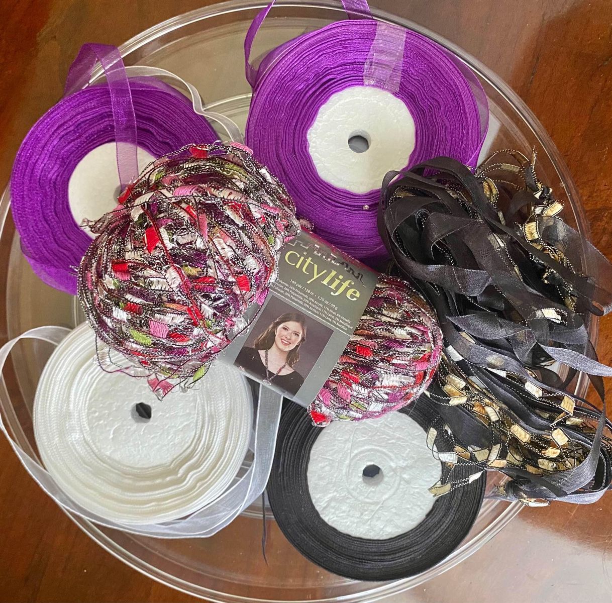 NEW- City Life Yarn & Ribbon Assortment - Purple, White, Black, Multi-color Craft Supplies