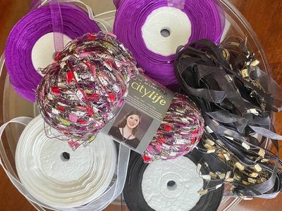 NEW- City Life Yarn & Ribbon Assortment - Purple, White, Black, Multi-color Craft Supplies