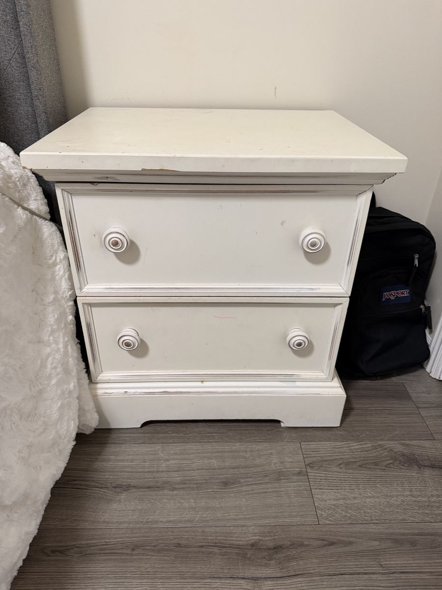 White 2-Drawer Nightstand/End Table - Shabby Chic Style