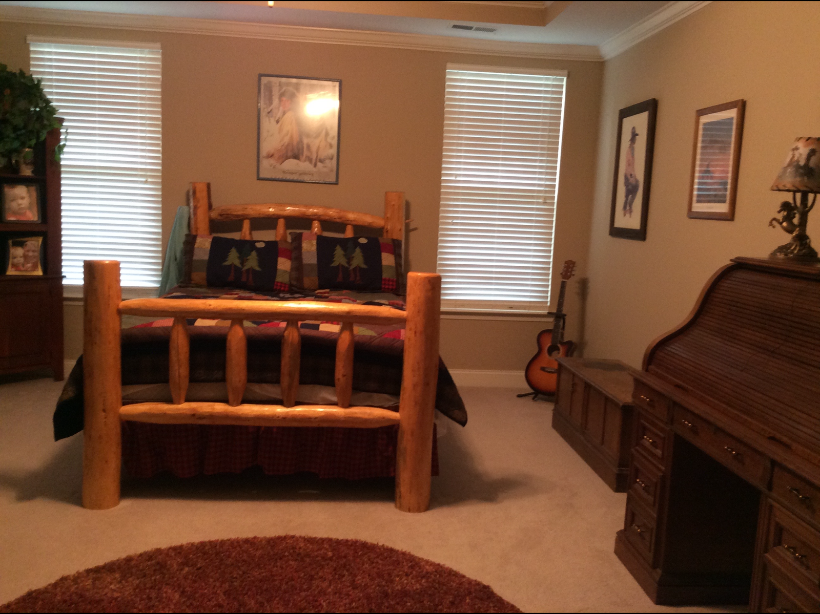 Queen size wood bed. No mattress.