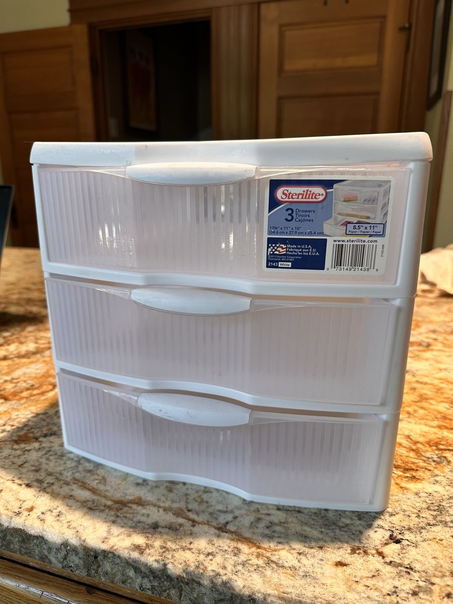 Sterilite 3-Drawer Desktop Storage Unit, 8.5" x 11", Clear/White - Brand New