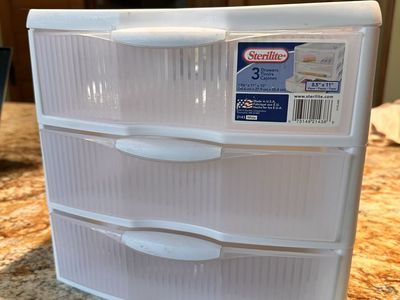 Sterilite 3-Drawer Desktop Storage Unit, 8.5" x 11", Clear/White - Brand New