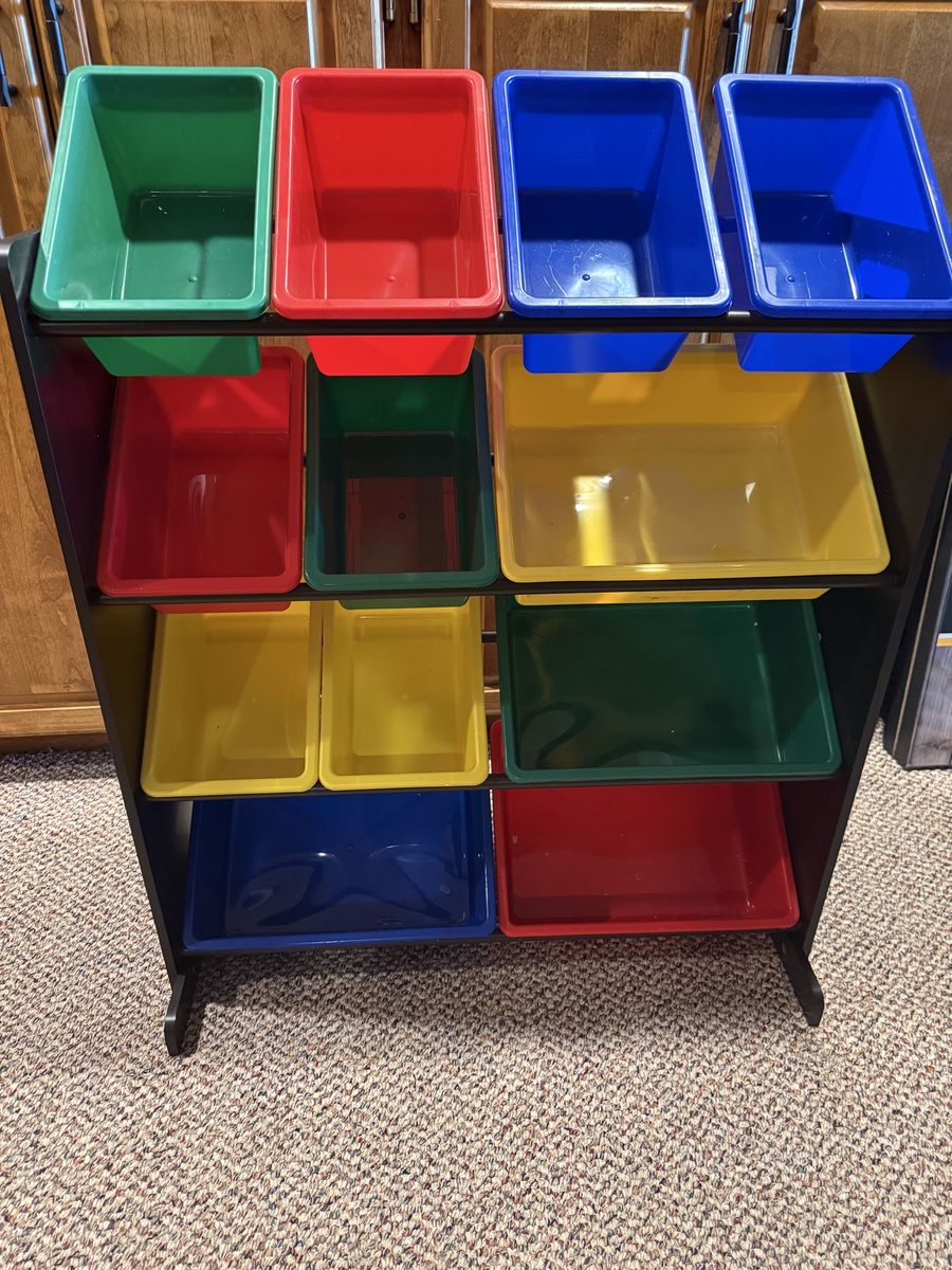KidKraft Toy Storage Organizer with 12 Colorful Plastic Bins