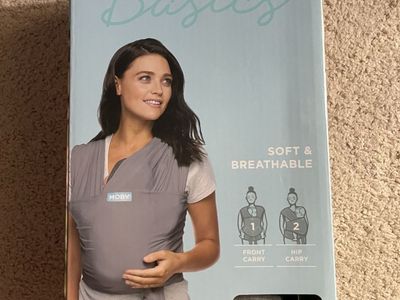 Moby Basics Grey Baby Carrier Wrap - Soft & Breathable, Front/Hip Carry, 8-33 lbs, New