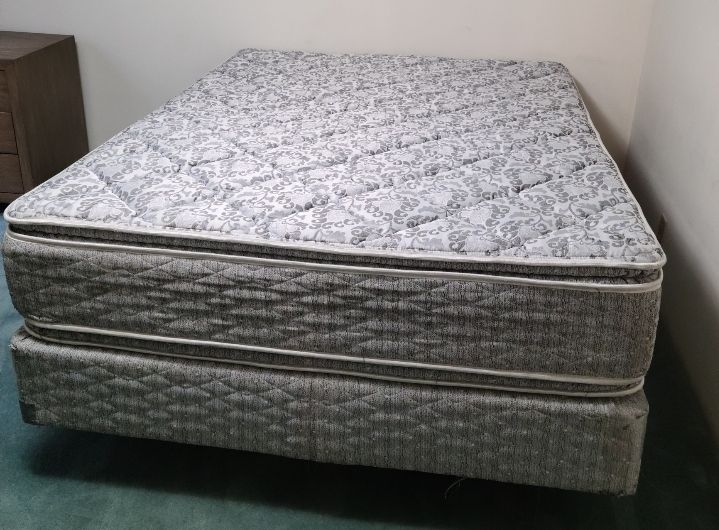 Gently Used Queen Mattress, Box Spring, & Metal Frame