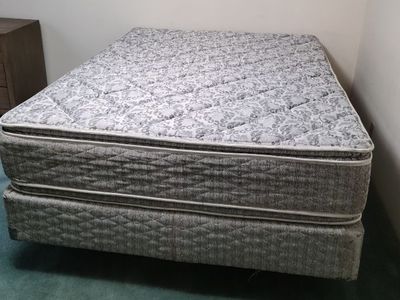 Gently Used Queen Mattress, Box Spring, & Metal Frame