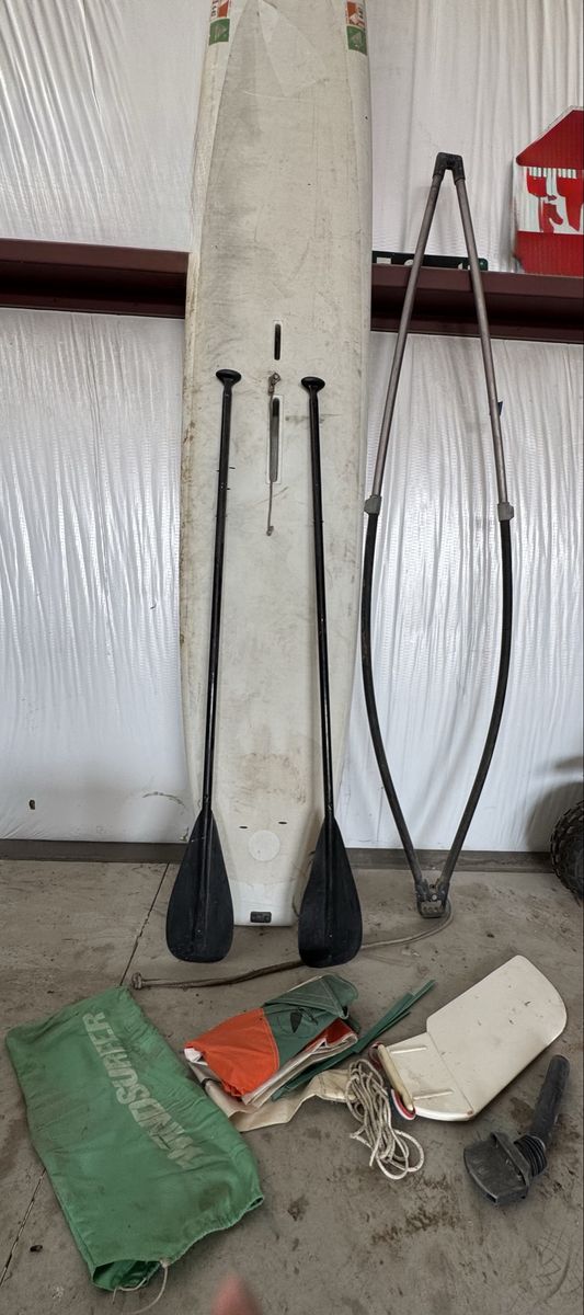 Windsurfer Sailboard with Mast, Boom, Sail, Daggerboard & Paddles