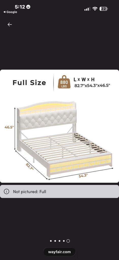 Full Bedframe w/ Charging Ports & LEDs