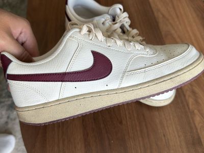 Nike Court Vision Low Sneakers - Men’s Size 9, White/Maroon Casual Shoes