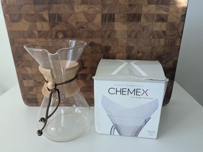 CHEMEX Pour-Over Glass Coffeemaker with Wood Collar & Filters (Used)
