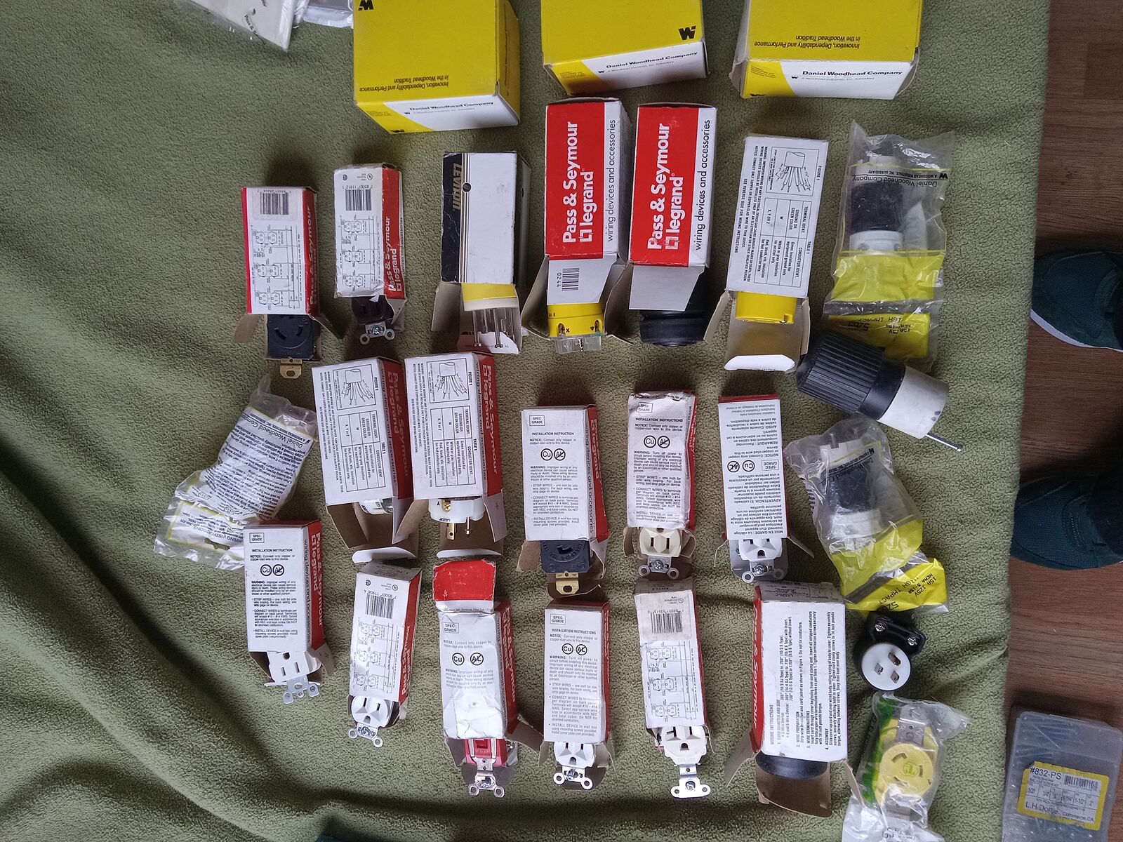 Plugs and outlets. 17 electrical receptacles, NEW, as shown, various uses including: