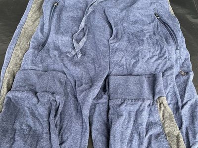 Polo Ralph Lauren Jogger Pants Navy Blue Grey Side Stripe Zipper Pockets Size S