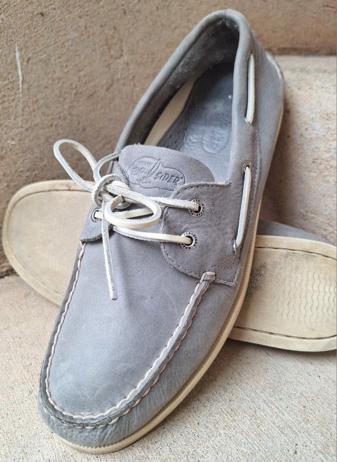 Nice Mens 11.5 Light Gray Sperry Top-Sider 2-Eyed Leather Boat  Shoes