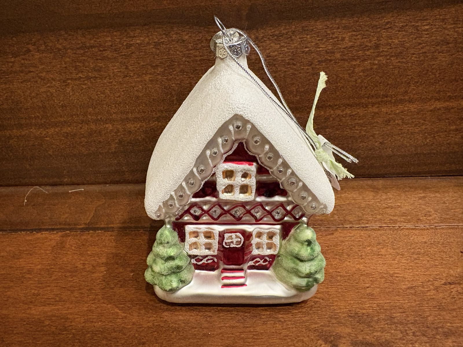 New Glass Gingerbread House Ornament 