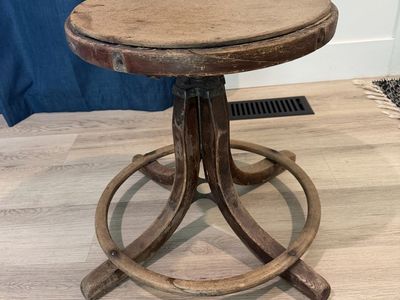 Vintage Wooden Stool Round Seat Industrial Style
