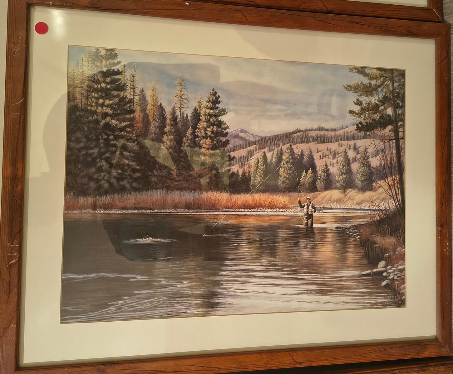 Framed Fly Fishing Landscape Print in Wooden Frame