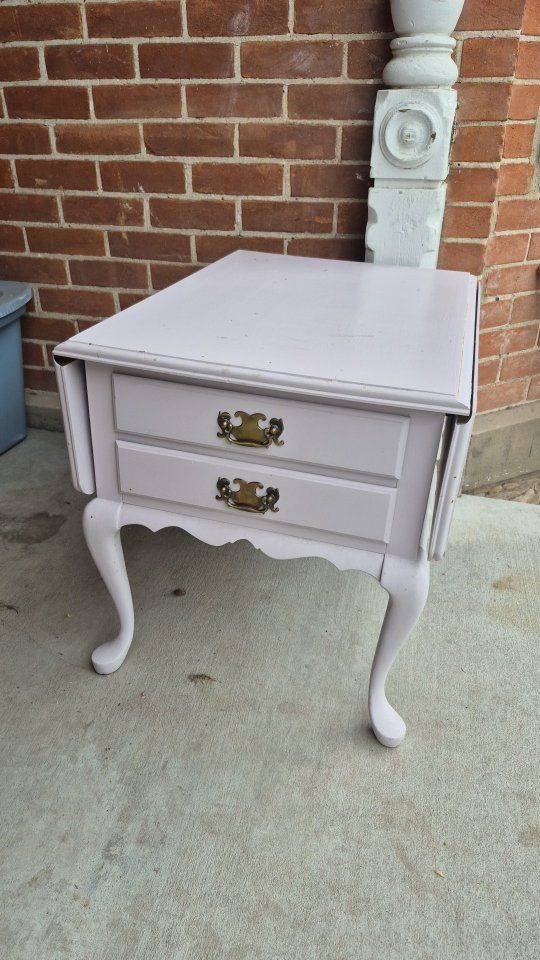 Vintage Light Pink Drop Leaf Side Table with 2 Drawers
