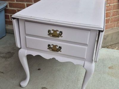 Vintage Light Pink Drop Leaf Side Table with 2 Drawers