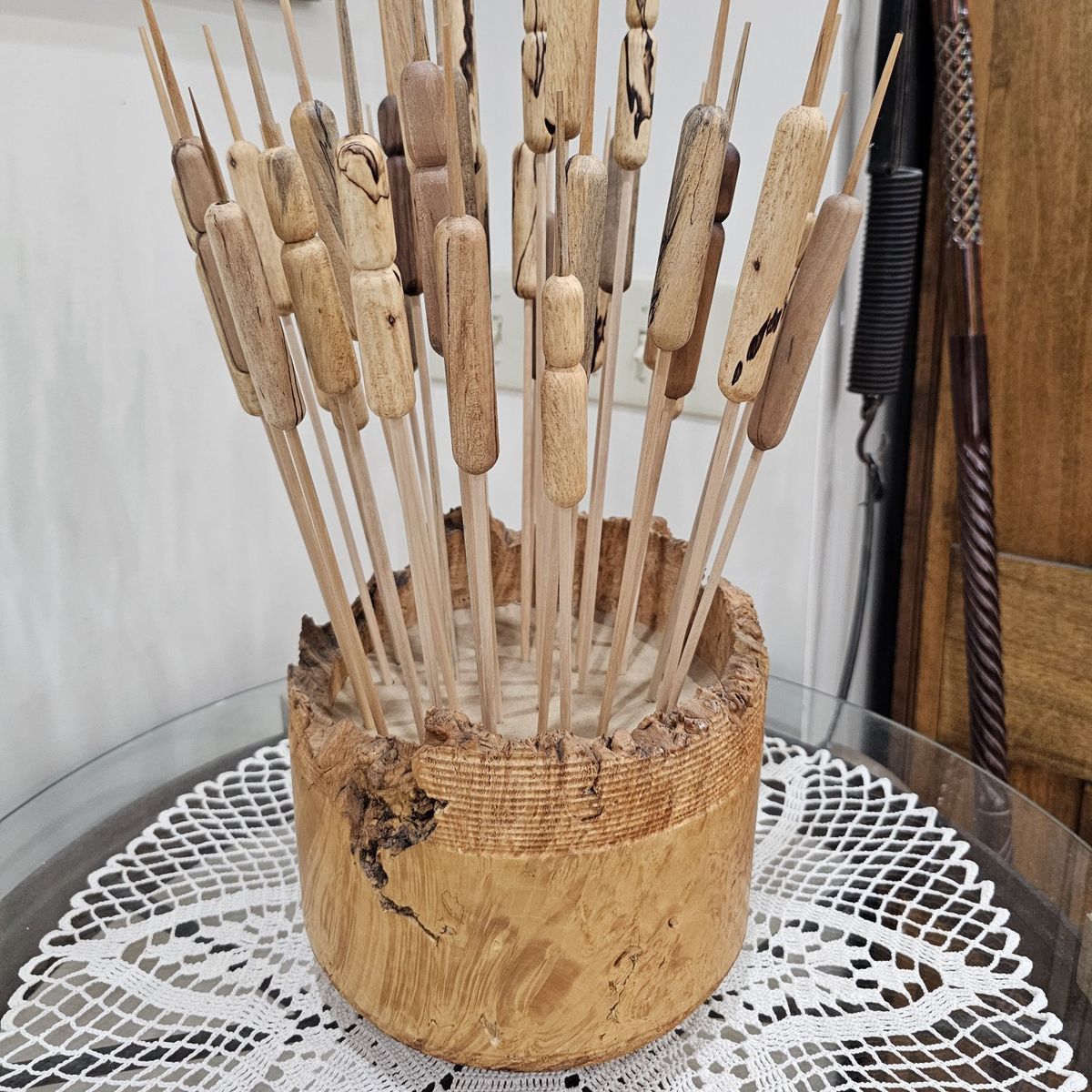 Wood-Turned Bowl with cattails