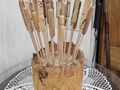 Wood-Turned Bowl with cattails