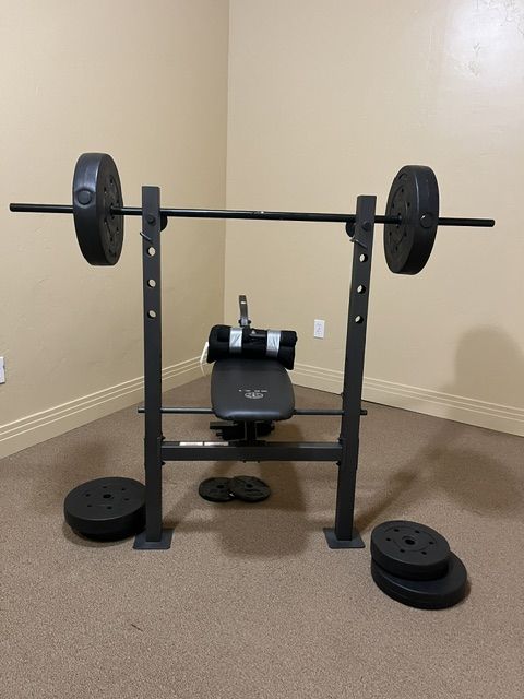 Workout Bench with Barbell and Weights - Ideal for Home Gym
