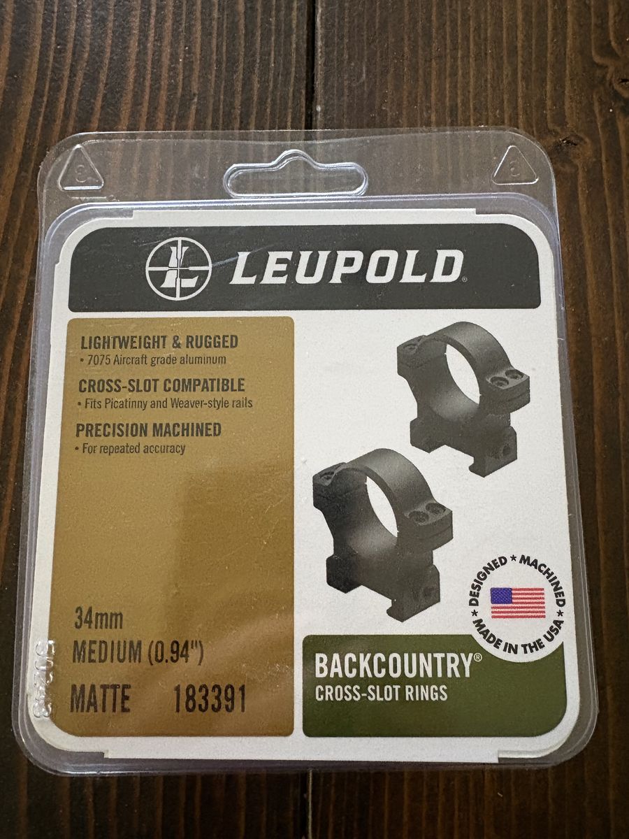 NEW Leupold 34mm Backcountry Cross-slot Rings