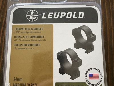 NEW Leupold 34mm Backcountry Cross-slot Rings