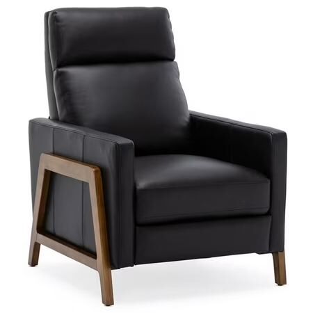 Black Leather Recliner with Wood Frame