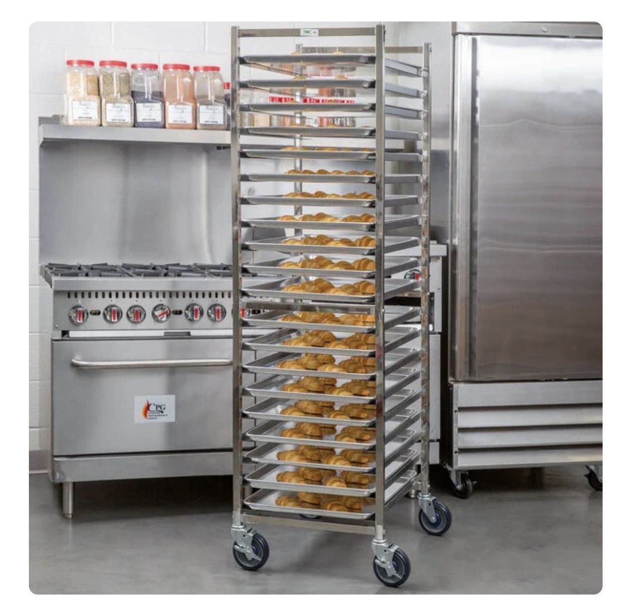 Two BRAND NEW Regency Commercial Stainless-Steel Bun/Sheet Pan Racks – Boxed & Unassembled