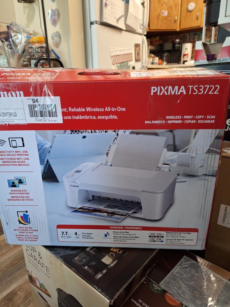Canon PIXMA TS3722 Wireless All-in-One Inkjet Printer - Print, Copy, Scan