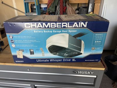 NIB Chamberlain Ultimate Whisper Drive, MyQ, belt garage door opener. Model WD962KEV
