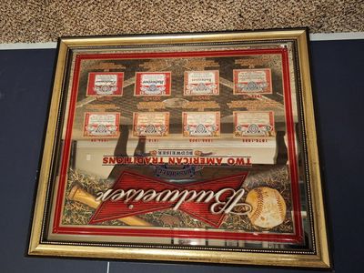 Two American Traditions Baseball and bud mirror.