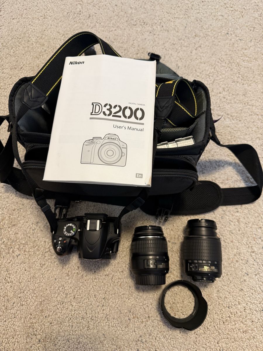 Nikon D3200 DSLR Camera with Two Lenses, Bag, and Manual - Great Condition