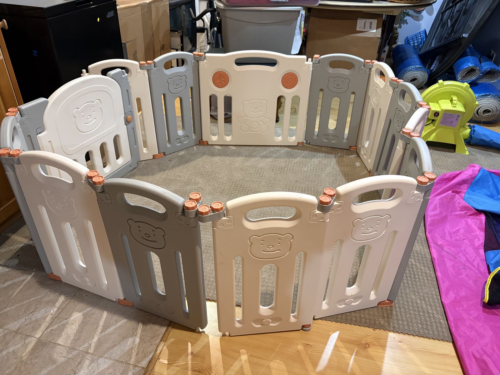 Foldable Baby Plastic Playpen Safety Play Yard Gate with Bear Design