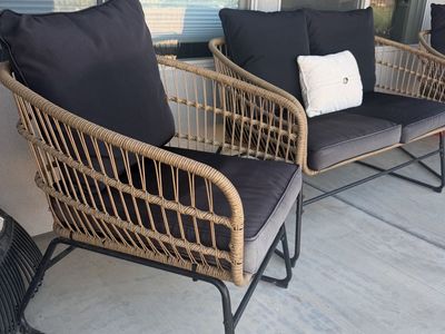 Beautiful Outdoor Wicker Patio Furniture Set - 2 Chairs & Loveseat with Black Cushions