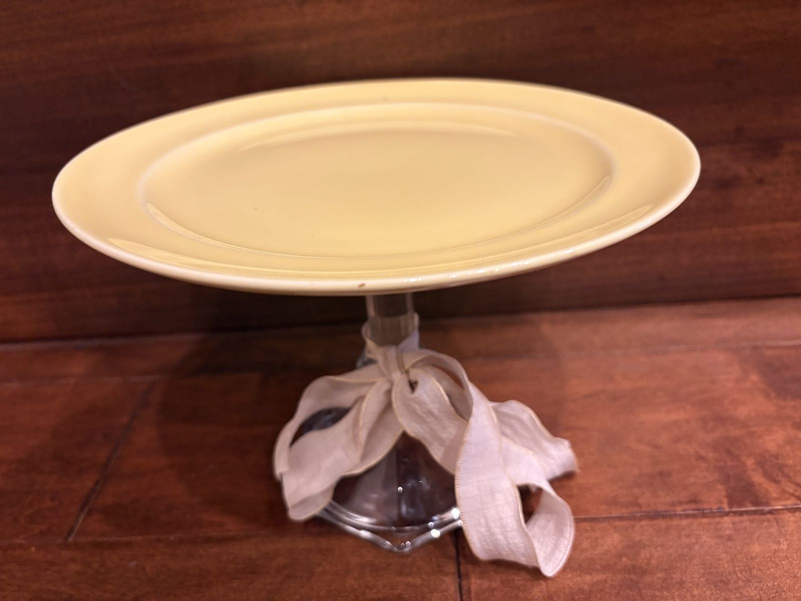 Yellow Pedestal Ceramic Plate on Glass Base