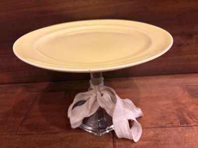 Yellow Pedestal Ceramic Plate on Glass Base